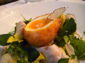 Crispy egg with celeriac and truffle, a light yet rich start