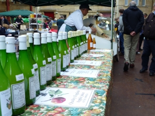 These are all different single varietal apple juices. Foodie heaven at Bath Farmer's Market!