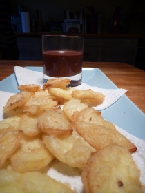 Tempura apple with chocolate sake dipping sauce. I can see sober Japanese chefs shaking their heads, arms folded.