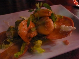 Prawn tostadas to start