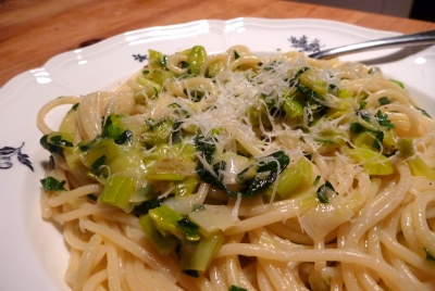 Gentle buttery leek and ransoms pasta