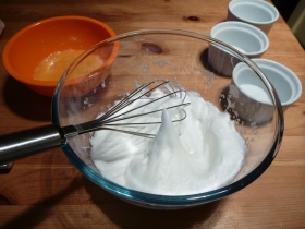 Whisk to the stiff peak stage for maximum fluff. I always hand-whisk, as I like pain