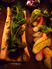 Marrow and snails to one side, pickled veg to the other. Serious starter
