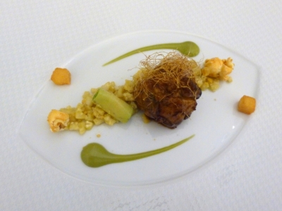 Masterpiece of sweetbread, sweetcorn and coffee